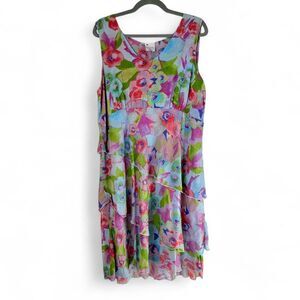 Vintage Y2K Click by Color Me Cotton Multicoloured Floral Watercolor Dress